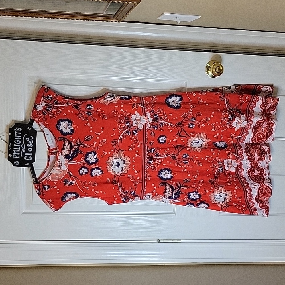 New York & Company Dress XL Red White Navy Pink Floral Sleeveless Sheath